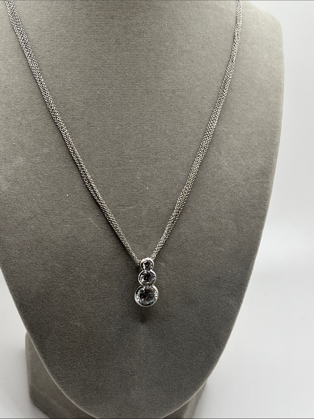 Triple-CZ Stamped  Silver Pendant Necklace - Picture 9 of 9